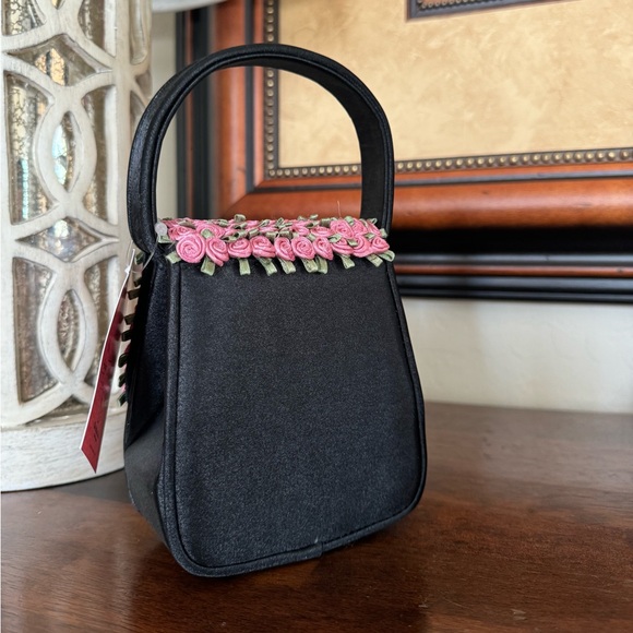 Vintage Y2K Julie Feldman Satin Pink Rosette Rosebud Mini Tiny Purse Bag - Picture 2 of 4